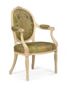 A GEORGE III CREAM PAINTED AND UPHOLSTERED ARMCHAIR, CIRCA 1780