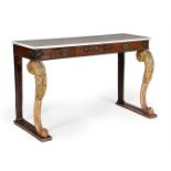 Y A REGENCY ROSEWOOD, GILTWOOD, AND GILT METAL MOUNTED CONSOLE TABLE, CIRCA 1815