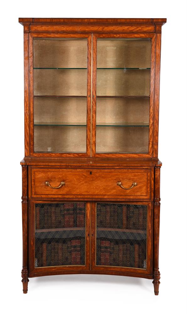 Y A GEORGE III SATINWOOD AND TULIPWOOD BANDED SECRETAIRE BOOKCASE, CIRCA 1790