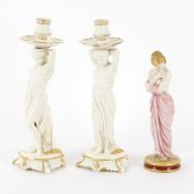 English porcelain including a pair of Royal Worcester glazed parian and gilt figural candlesticks