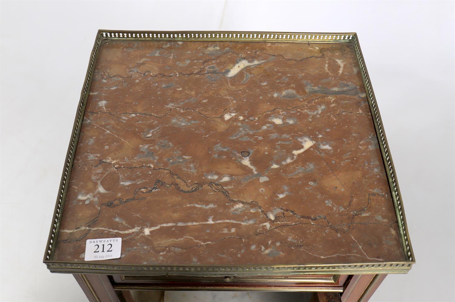 A late 19th century French mahogany and gilt metal mounted marble top bedside table - Image 3 of 6