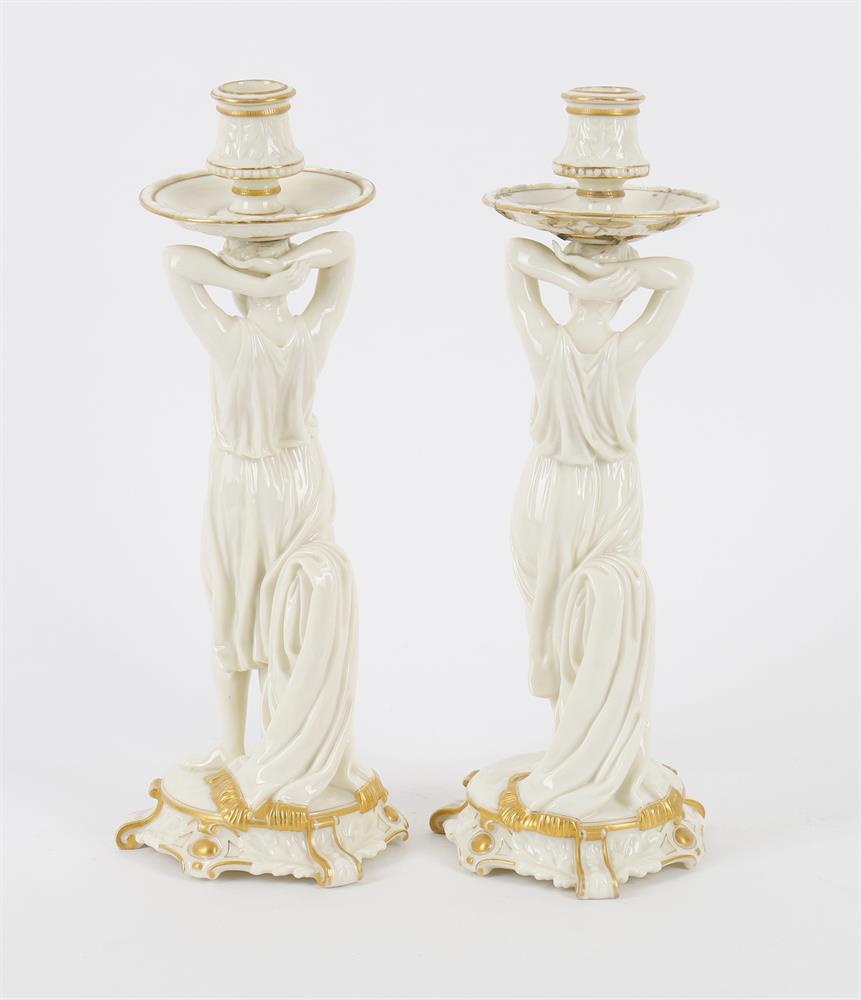 English porcelain including a pair of Royal Worcester glazed parian and gilt figural candlesticks - Image 2 of 9