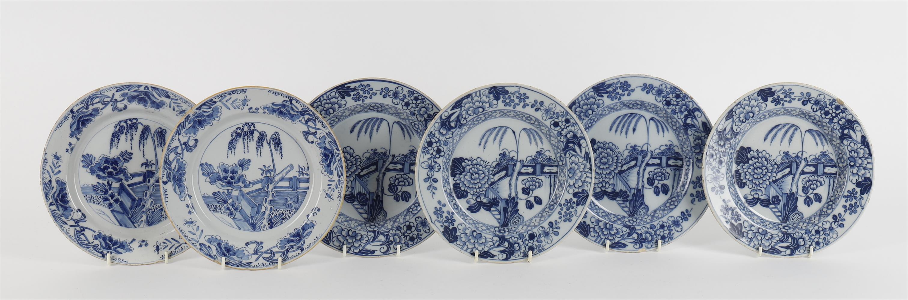 Six 18th century Dutch blue and white delft plates