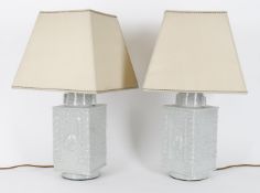 Lighting to include- a pair of Chinese crackle glazed twin light table lamps