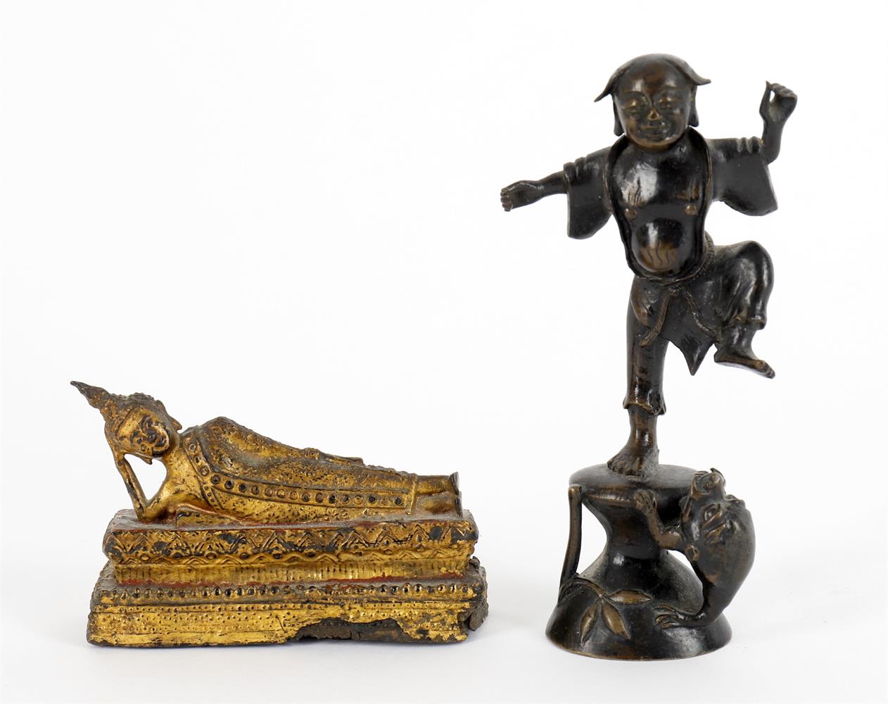 Asian items including a Chinese bronze figure of a man dancing on a pedestal