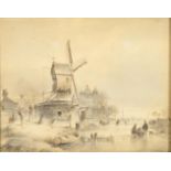 Lodewick Johannes Kleijn (1817-1897) Dutch Canal with windmill