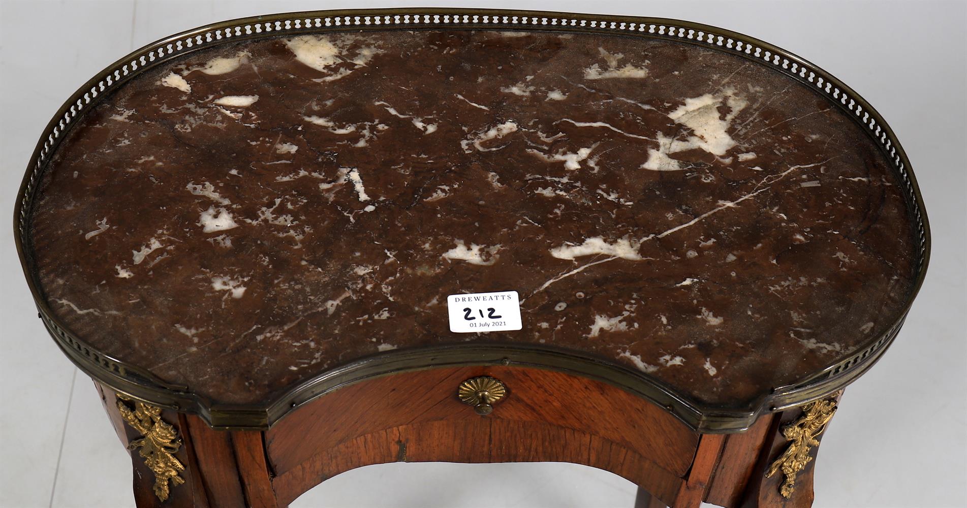 A late 19th century French mahogany and gilt metal mounted marble top bedside table - Image 5 of 6