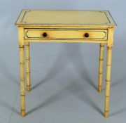 A cream and blue decorated pine side table