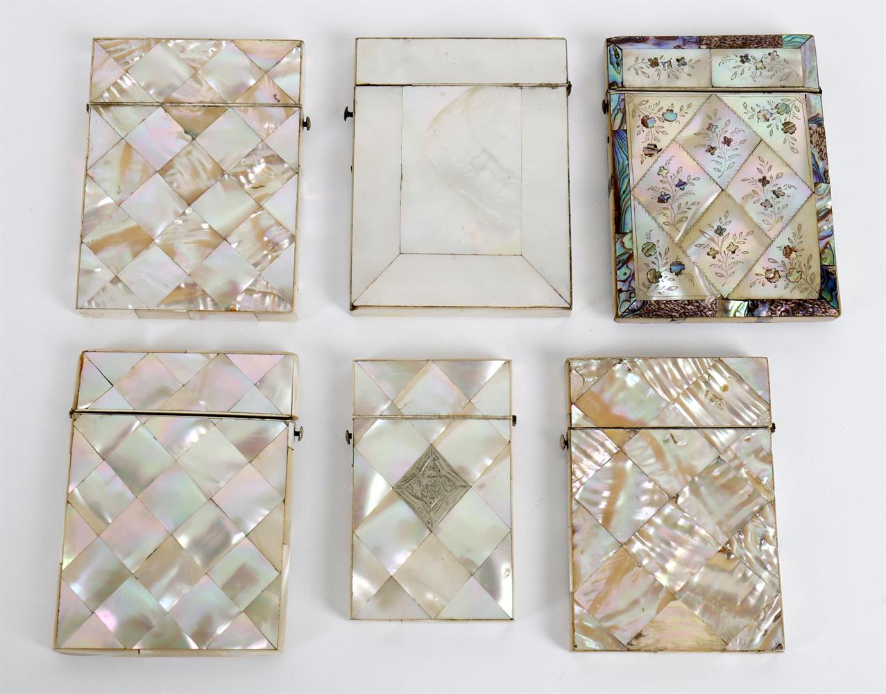 Six late Victorian mother-of-pearl visiting card cases