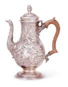 A George II silver baluster coffee pot by Frederick Kandler
