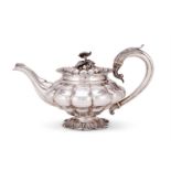 Y A William IV silver melon lobed tea pot by John James Whiting