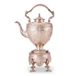 Y A Victorian Scottish silver shoulder ovoid kettle on stand by David Crichton Rait