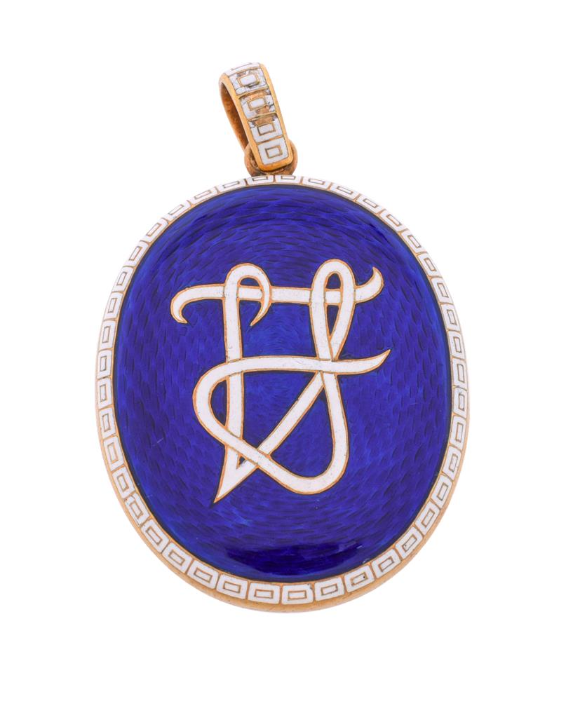 A 19th century blue and white enamelled locket for the Fairfax family - Image 2 of 4