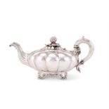 Y A George IV silver melon shape tea pot by Edward, Edward junior, John & William Barnard