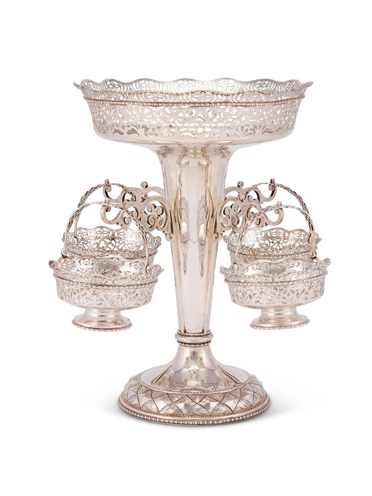 An Edwardian silver table centrepiece or epergne by George Nathan and Ridley Hayes