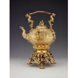 A heavy gauge late George III silver gilt ogee kettle on stand by Edward Farrell