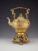 A heavy gauge late George III silver gilt ogee kettle on stand by Edward Farrell
