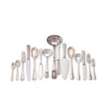 A silver Hanoverian pattern table service for twelve place settings by Carr's of Sheffield