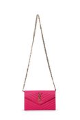 Yves Saint Laurent, a pink leather chevron clutch bag