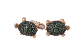 A pair of tsavorite garnet and diamond tortoise cufflinks by William & Son