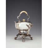 Y An early Victorian silver compressed spherical kettle on stand by Robert Garrard II