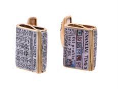 A pair of enamelled newspaper cufflinks by Deakin & Francis