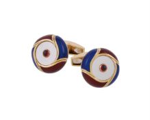 Y A pair of ruby, mother of pearl and enamel cufflink by William & Son