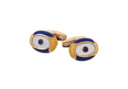 Y A pair of sapphire, mother of pearl and enamel cufflinks by William & Son