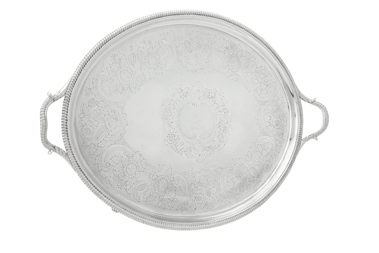 A George III silver twin handled oval tray by Thomas Hannam & John Crouch II