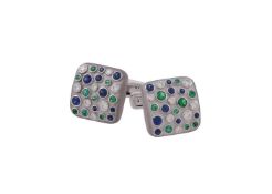 A pair of diamond, sapphire and emerald cufflinks by William & Son