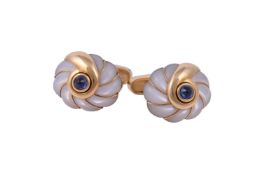 Y A pair of sapphire and mother of pearl cufflinks by William & Son