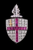 A diamond and synthetic ruby City of London brooch