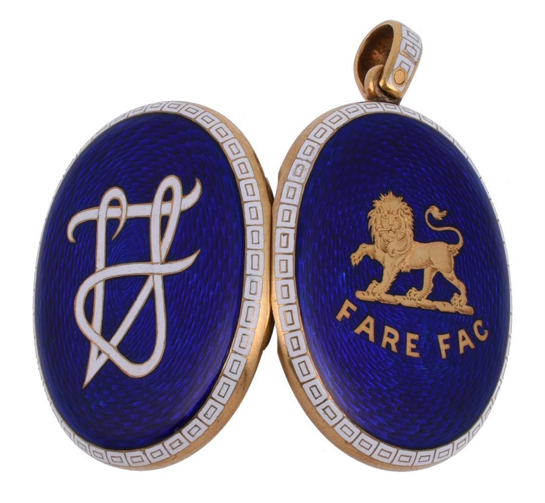 A 19th century blue and white enamelled locket for the Fairfax family - Image 3 of 4