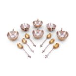 A rare set of six French electro-plated parcel gilt lemon sorbet cups and spoons by Christofle