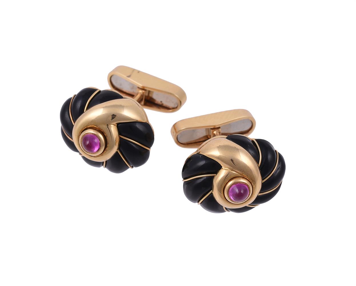 A pair of ruby and onyx cufflinks by William & Son - Image 2 of 3