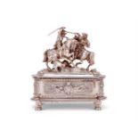 A Victorian cast silver figural table casket by William Nichols