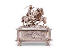A Victorian cast silver figural table casket by William Nichols
