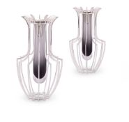 A pair of large silver and Murano glass Classical Profile vases by William & Son (William Rolls Aspr