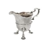 A late George II Irish silver cream jug by Edward Raper