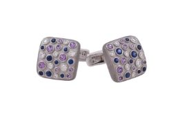A pair of diamond and sapphire cufflinks by William & Son
