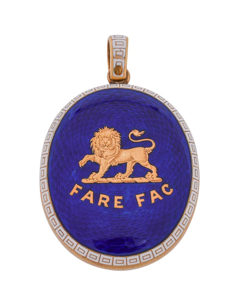 A 19th century blue and white enamelled locket for the Fairfax family