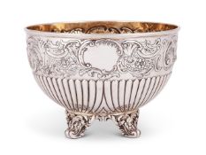 A late Victorian silver small hemispherical rose bowl by the Barnard Bros
