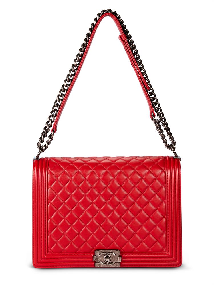 Chanel, Boy, a red calfskin quilted leather shoulder bag