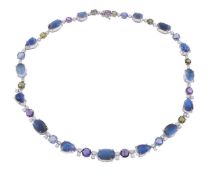 A moonstone, diamond and sapphire collar necklace by Donna Del Sol