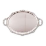 A large silver shaped oval twin handled tray by Walker & Hall