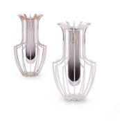A matched pair of large silver and Murano glass Classical Profile vases by William & Son (William Ro