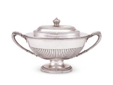 A George III silver oval pedestal small soup tureen and cover by Andrew Fogelberg & Stephen Gilbert