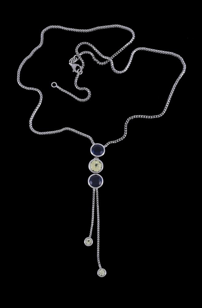 A sapphire and chrysoberyl trio drop necklace by Theo Fennell