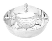 A silver small caviar bowl, frame and cover by William & Son