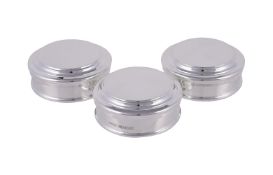 Three silver short cylindrical trinket boxes by William & Son (William Rolls Asprey)